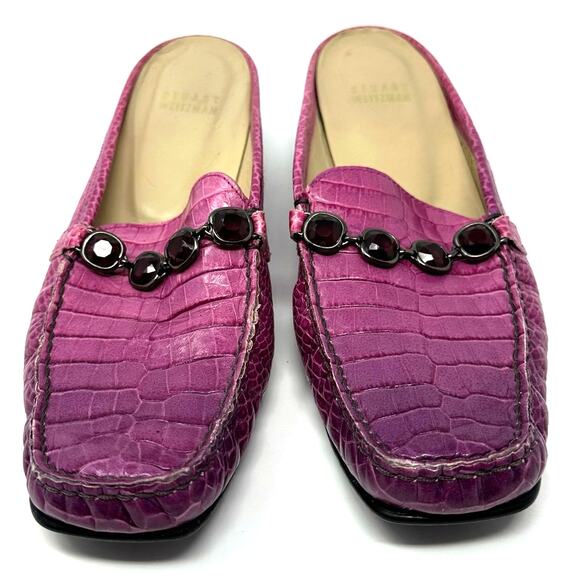 Stuart Weitzman Size 9 Clog Pink Open Back Loafer 1.5" Heel Rhinestone Business - Picture 11 of 11